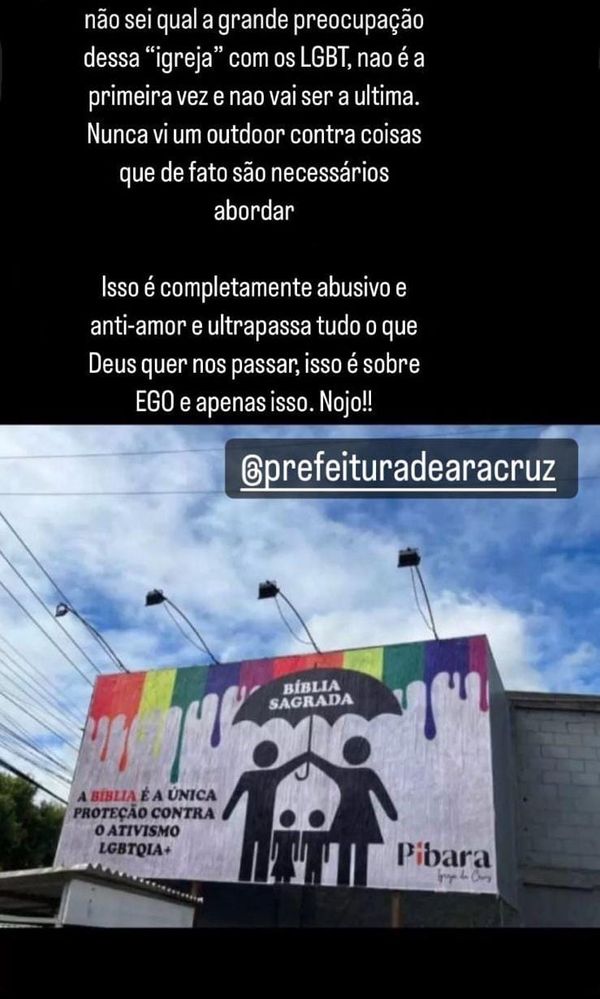 Outdoor de igreja do ES com mensagem contra ativismo LGBTQIA+ causa revolta por Redes Sociais