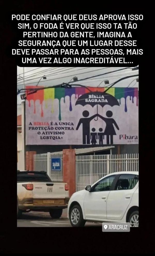 Outdoor de igreja do ES com mensagem contra ativismo LGBTQIA+ causa revolta por Redes Sociais