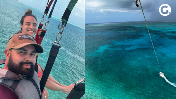 Capixaba couple parachute into Colombian sea; see the video 2 José Lucas Moulaes Figueiredo and Amanda Cavalcante Lozer were on a pulled parachute ride