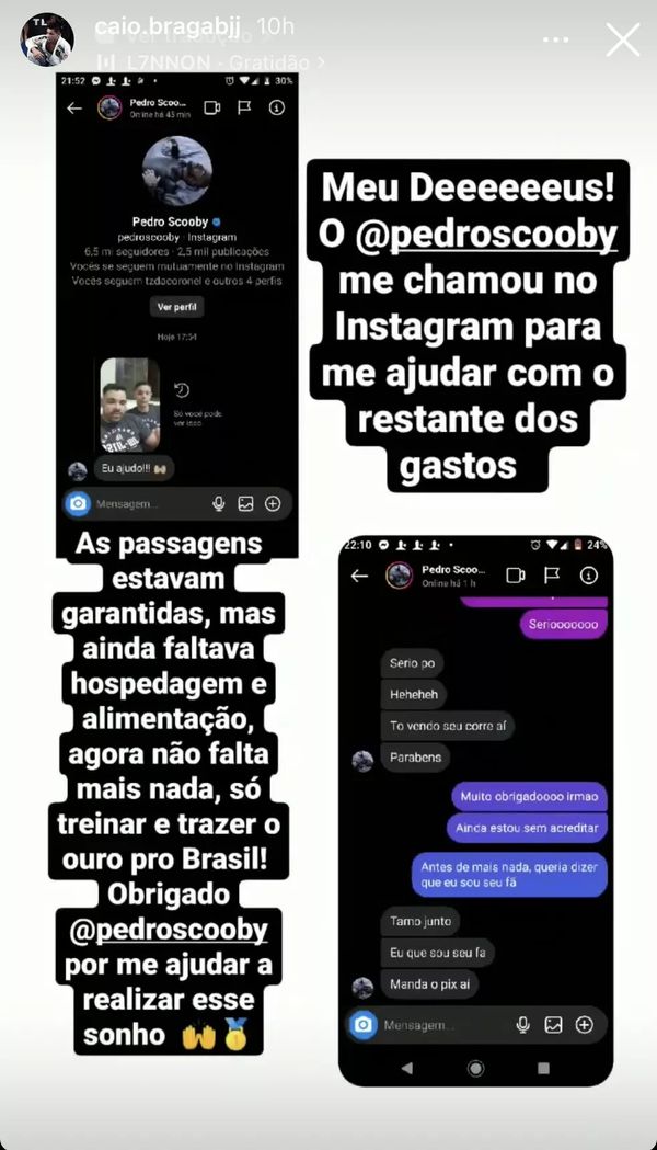 Prints da conversa entre Pedro Scooby e Caio Braga