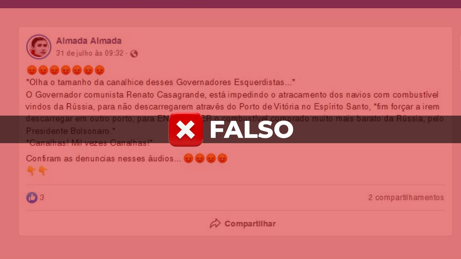 Áudios que circulam pelo WhatsApp sugerem que o governo do Espírito Santo tem atuado para impedir que navios descarreguem combustível vindo da Rússia. Nenhuma embarcação do tipo chegou ao Estado