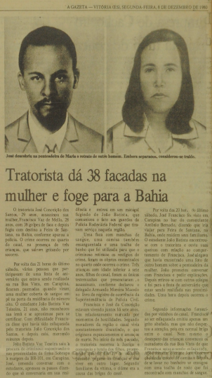Jornal A Gazeta noticia o crime em 1980