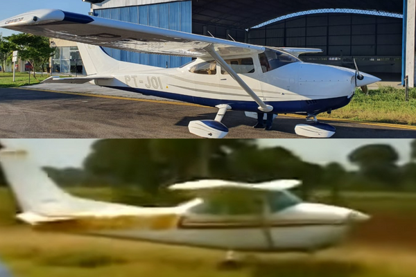 Imagens do avião “PT-J01”em 2022 e em  1990