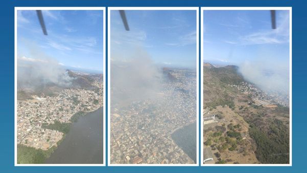 O fogo começou na manhã desta sexta-feira (12), em Bela Vista; Corpo de Bombeiros conseguiu extinguir alguns focos, mas combate às chamas continua