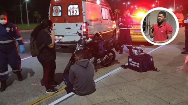 Motoboy sofre acidente ao ser atingido por linha chilena na orla de Camburi