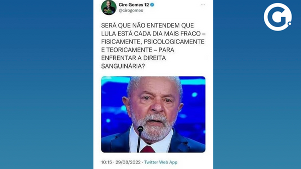 Candidato a presidente pelo PDT, Ciro Gomes publica sobre saúde de Luiz Inácio Lula da Silva no Twitter