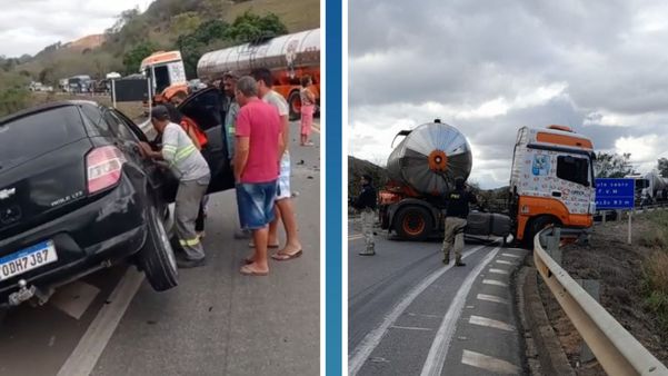 Acidente entre carro e carreta deixa um morto na BR 259 em João Neiva