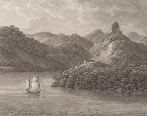 Ilustração da então Villa de Victoria, presente no livro Viagem ao Brasil nos anos de 1815 a 1817, do príncipe Maximiliano Wied-Neuwied