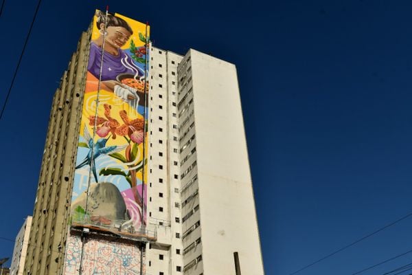 Prédio no Centro de Vitória ganha pintura gigante com símbolos do ES por Fernando Madeira