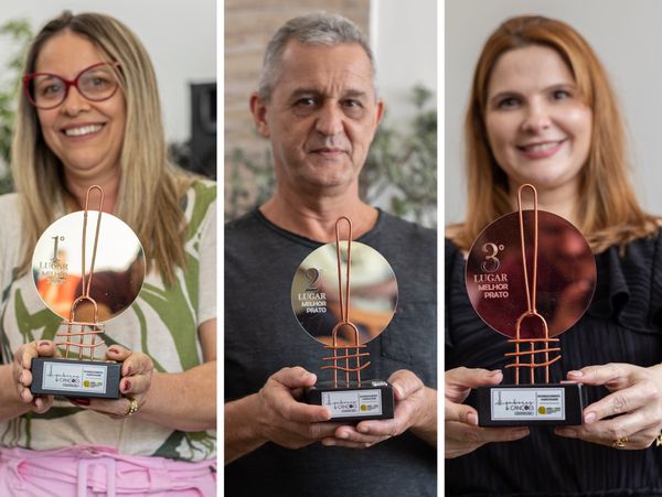 Eliane Barcelos, Algemiro Caetano Júnior e Alê Galvão dos restaurantes vencedores do festival Sabores & Canções, em Colatina