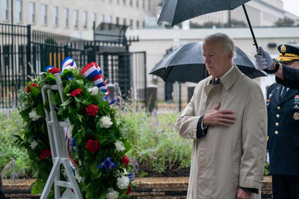 O presidente dos Estados Unidos, Joe Biden, durante cerimônia em homenagem às vítimas do 11 de Setembro no Pentágono