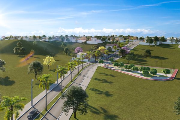 O loteamento oferece infraestrutura completa incluindo rede elétrica, rede de água, rede de esgoto, pavimentação no empreendimento e nos acessos, drenagem, paisagismo, iluminação e terraplanagem. por Lotes CBL/Divulgação