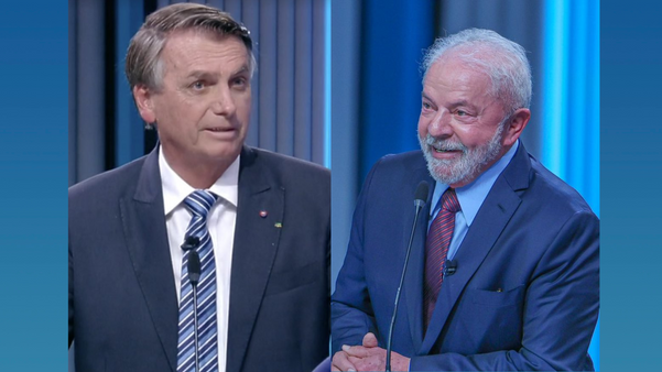 Jair Bolsonaro e Luiz Inácio Lula da Silva durante debate a presidente na TV Globo