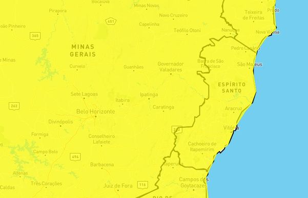 Mapa do Inmet mostra o Estado em amarelo