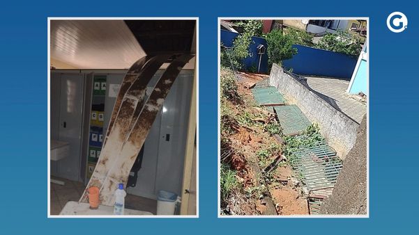 Forro do telhado da secretaria e muro da Apae caídos após temporal em Ibitirama 
