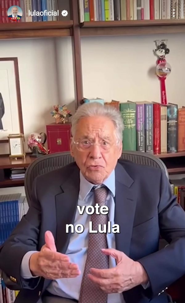 FHC grava mensagem e pede 'vote 13, vote no Lula'