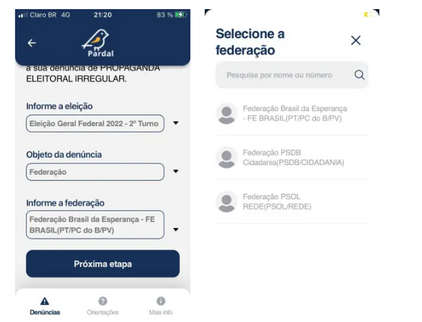 Passando a Limpo: É falso que aplicativo do TSE não permita denúncias contra o PT; eleitor deve selecionar federação partidária