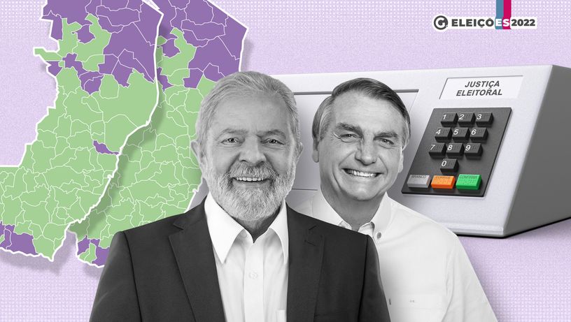 Mapa comparativo de Lula e Bolsonaro no primeiro e segundo turnos