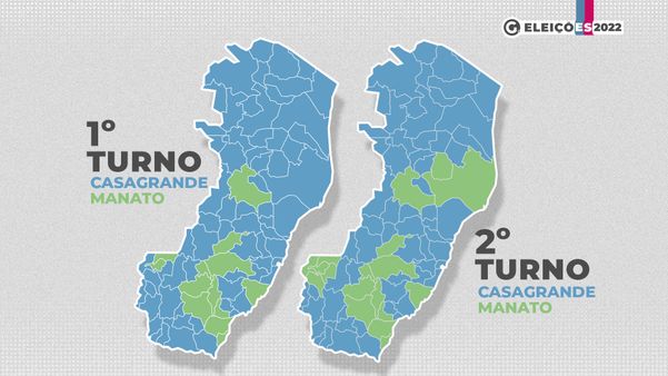 Mapa mostra votação de Manato e Casagrande no primeiro e segundo turnos