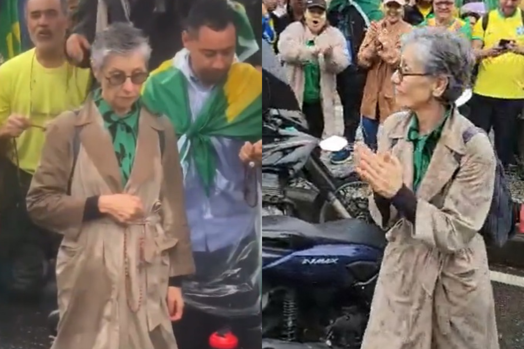 Atriz, que também recebeu aplausos, ajoelhou e rezou um terço junto com os apoiadores do presidente Jair Bolsonaro, no Centro do Rio