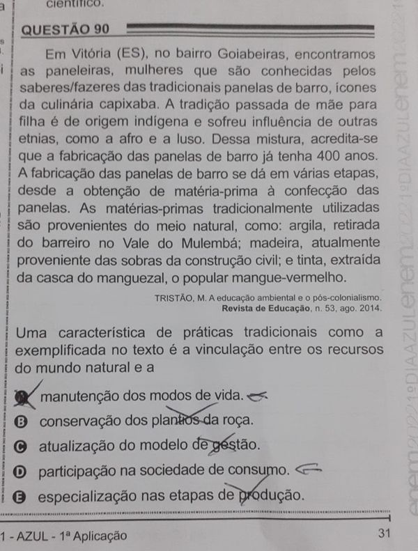 Questão de prova do Enem 2022 aborda o ofício das paneleiras de Goiabeiras