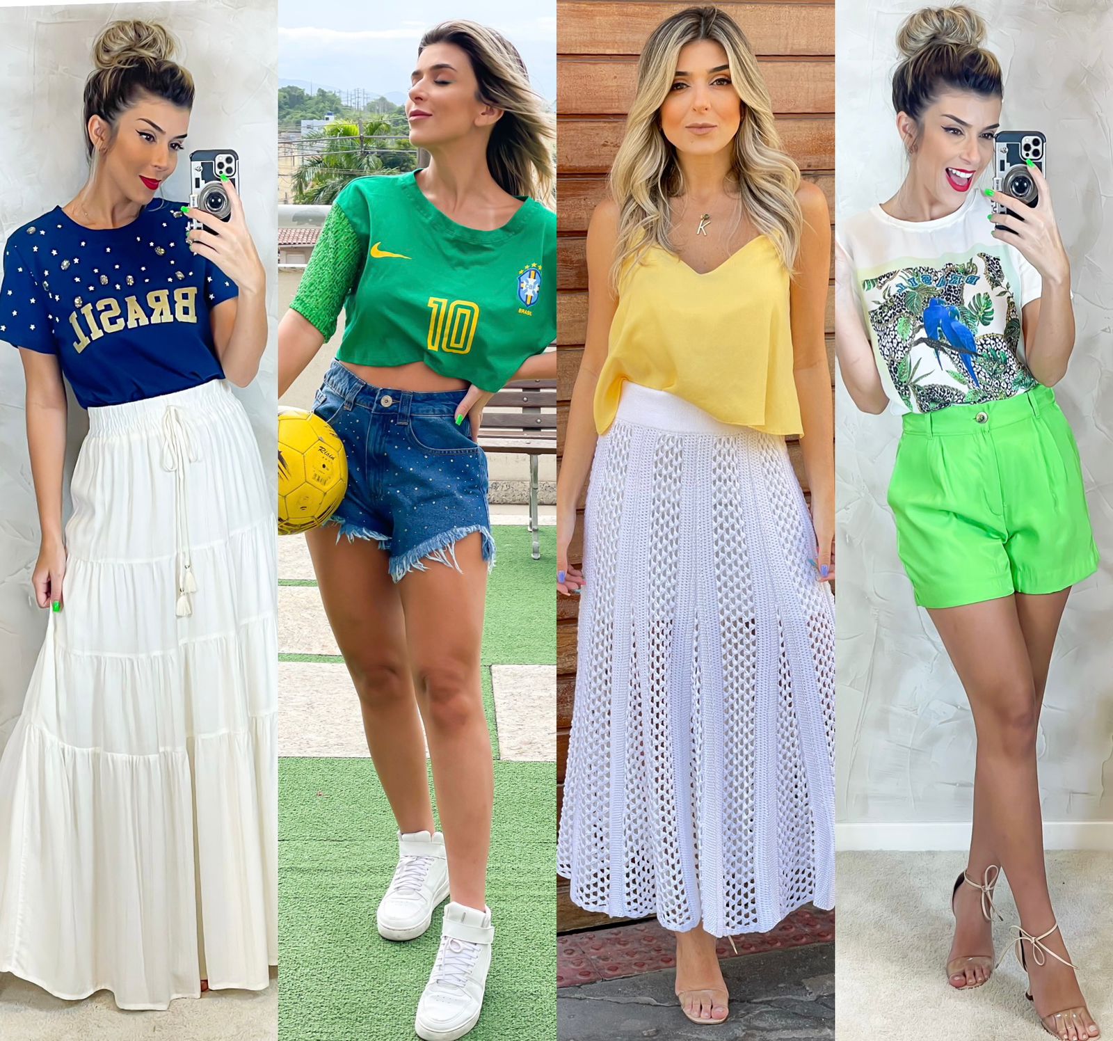 Look para curtir e assistir aos jogos do Brasil na Copa do Mundo., jogos de  moda feminina 