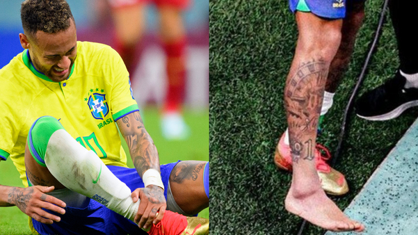O meia-atacante Neymar, do Brasil, sente entorse no tornozelo 