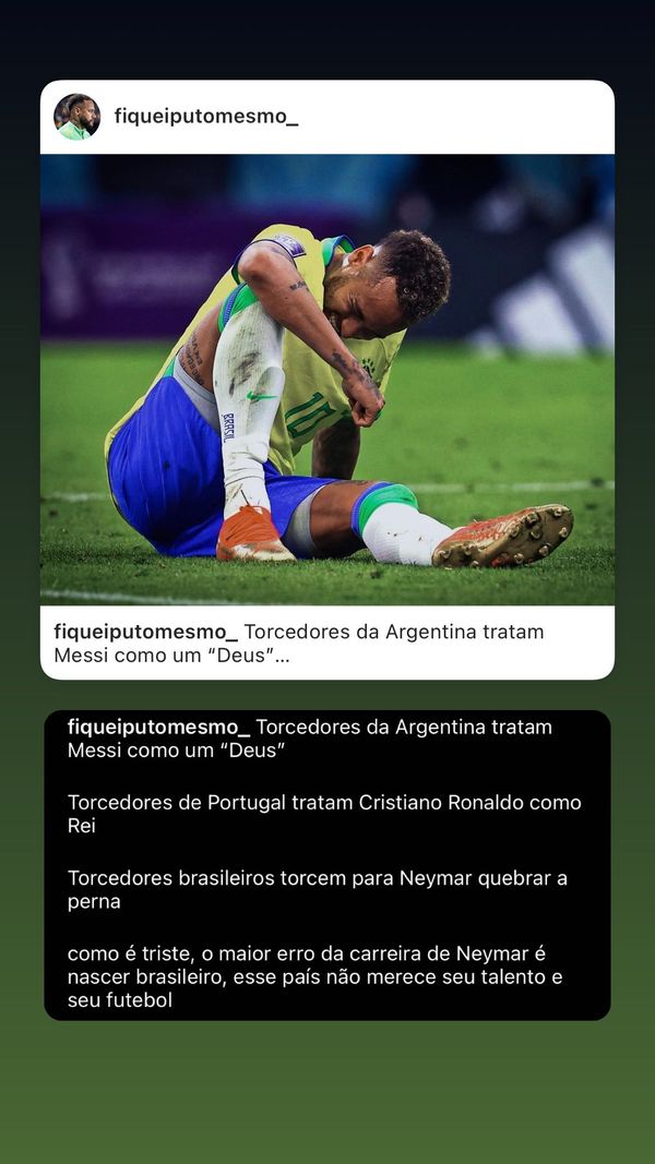 Publicação de Raphinha, da Seleção Brasileira, nas redes sociais, em homenagem a Neymar