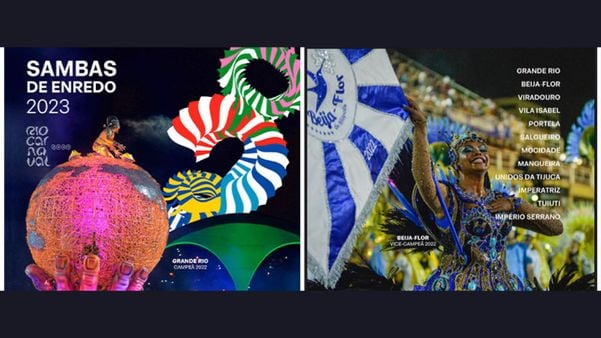 Capa e contra-capa do disco de Sambas de Enredo 2023 das escolas do Rio