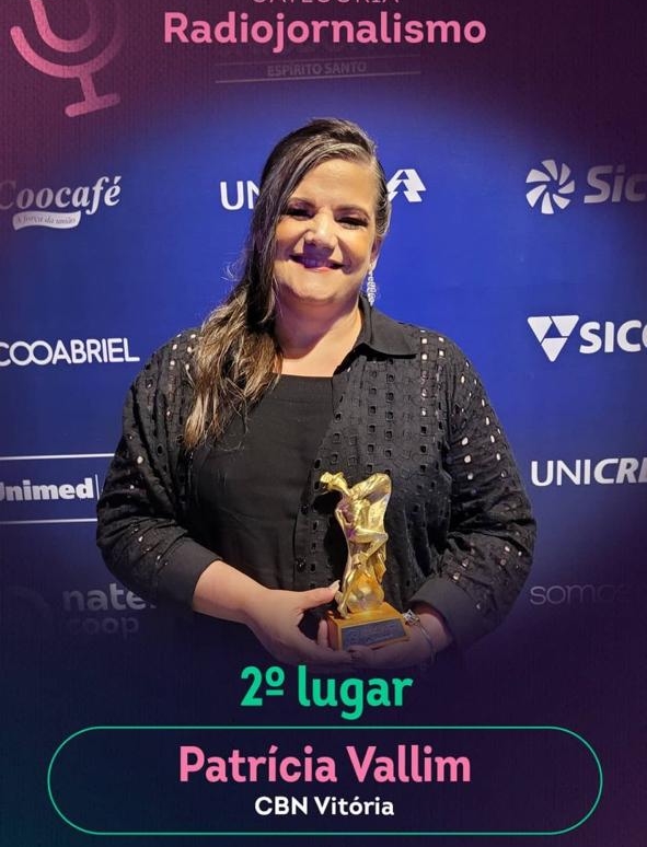 Patrícia Valim, da CBN Vitória, ficou com o 2º lugar em radiojornalismo por Divulgação/OCB-ES