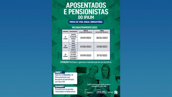 Tabela com períodos estabelecidos para o Recadastramento 2023