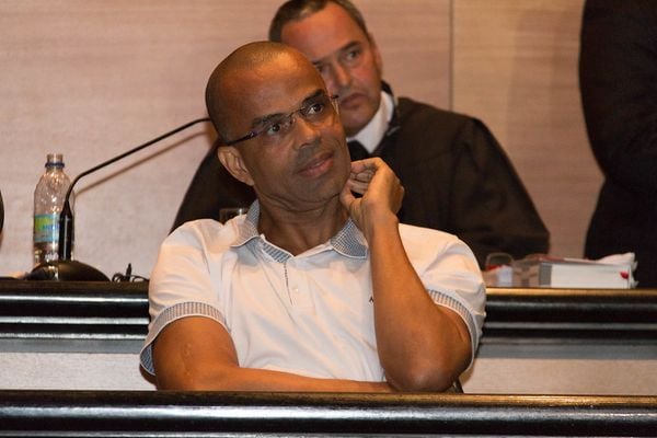 Fernandinho Beira-Mar, em 2015, durante julgamento no Rio de Janeiro