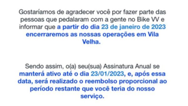 Serviço de bicicleta compartilhada em Vila Velha vai acabar em janeiro