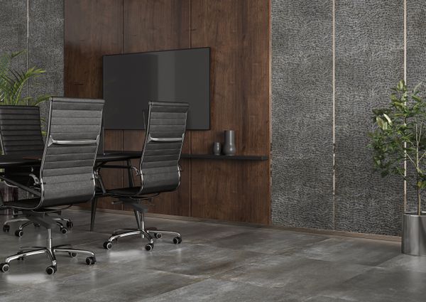 Escritório com revestimento de porcelanato
