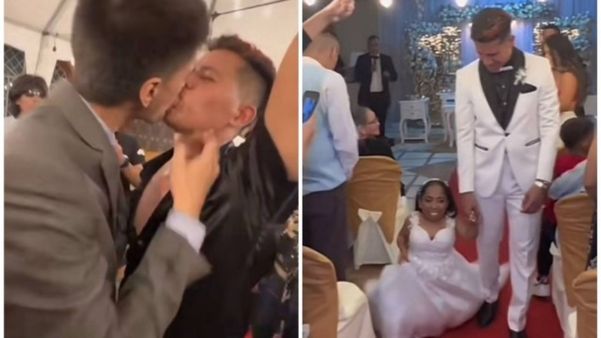 Vídeo de noivo sendo beijado por convidado na frente da mulher viraliza