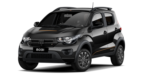 A parte interna o Fiat Mobi 2022 Trekking ganhou volante multifuncional, console de teto com porta-objetos e espelho auxiliar.