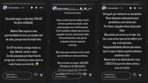 Ex de Thamara Terez, do 'Casamento às Cegas 2', diz que ela manteve contato enquanto gravava o programa em São Paulo 