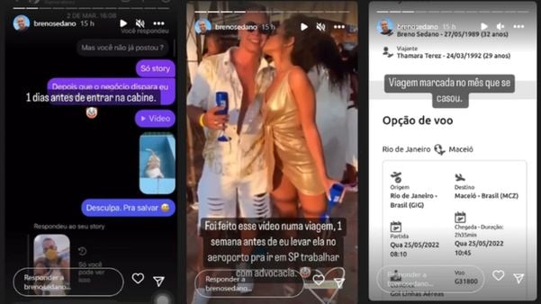 Ex de Thamara Terez, do 'Casamento às Cegas 2', expõe vídeo de viagem e reserva de passagens aéreas