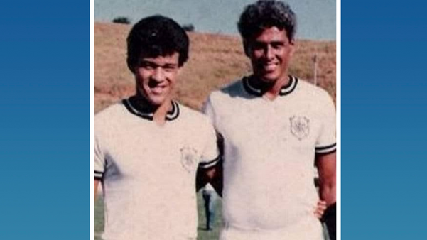 Roberto Dinamite ao lado de China, quando atuou pelo Rio Branco em 1986