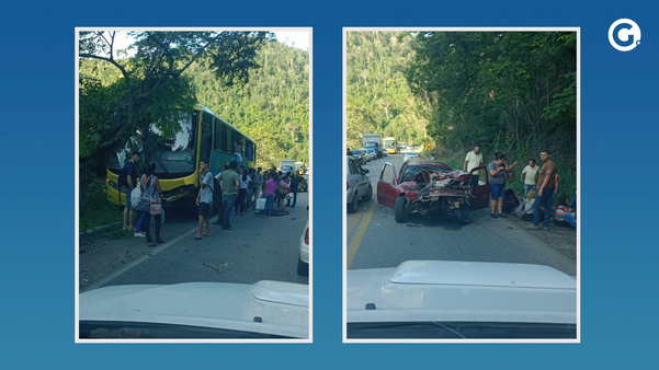 Ônibus colide com carro na BR 393, em Muqui