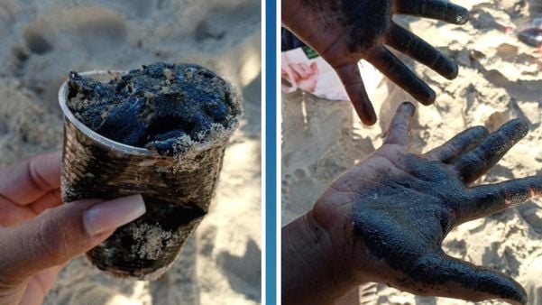 Manchas de óleo são encontradas em praia de São Mateus