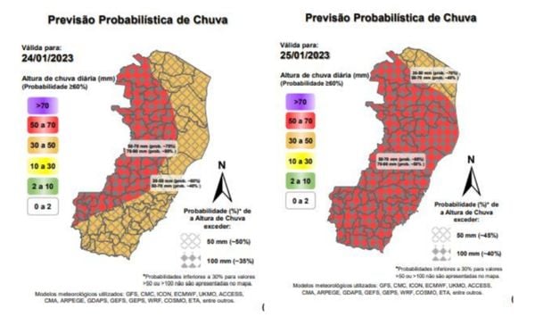 Previsão de chuva pra terça (24) e quarta (25)