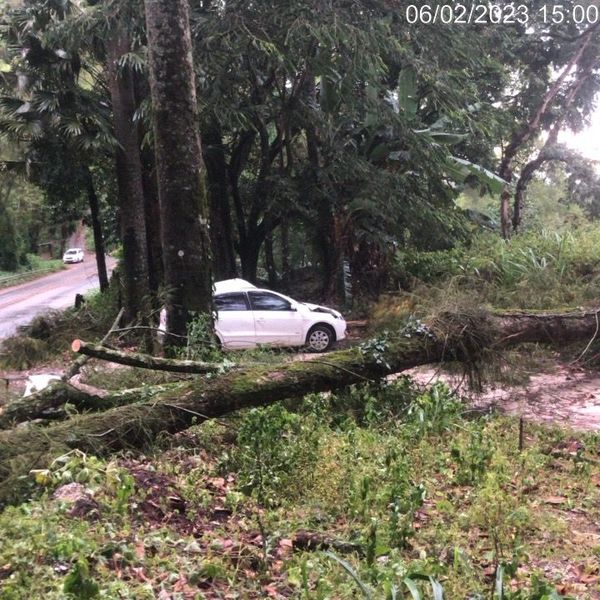 Um carro perdeu o controle devido à chuva em Vargem Alta por Divulgação \ Defesa Civil
