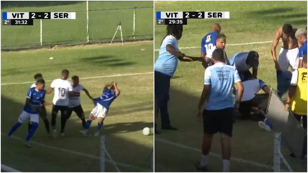 João Paulo foi atingido no rosto e caiu desacordado no gramado do estádio Salvador Costa