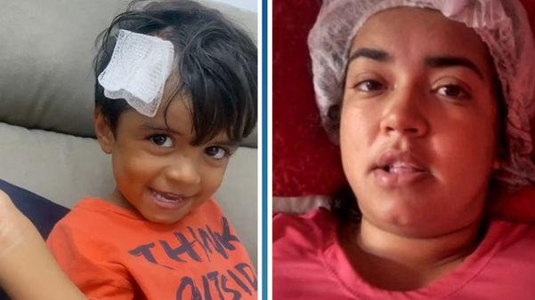 Sara Albino dos Santos, de 23 anos, e o filho Bernardo Albino, de quatro anos, vitimas do atropelamento, se recuperam em casa.