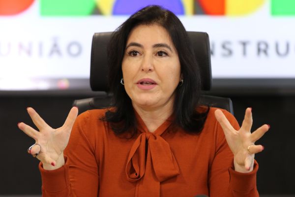 A ministra do Planejamento e Orçamento, Simone Tebet, faz anúncio do grupo de secretários da pasta.