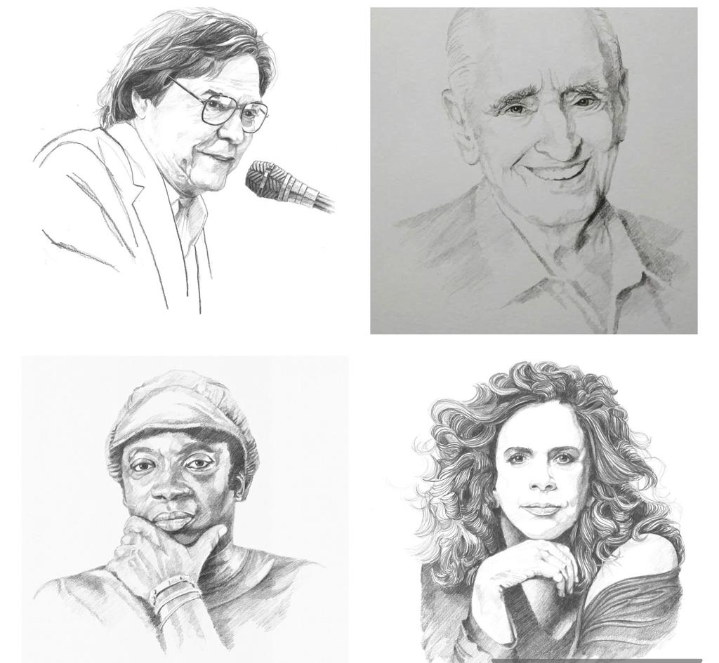 A mostra 'Retratos de Poesia' reúne 88 desenhos em bico de pena de rostos de artistas capixabas, nacionais e internacionais da música, da poesia, da literatura e do cinema