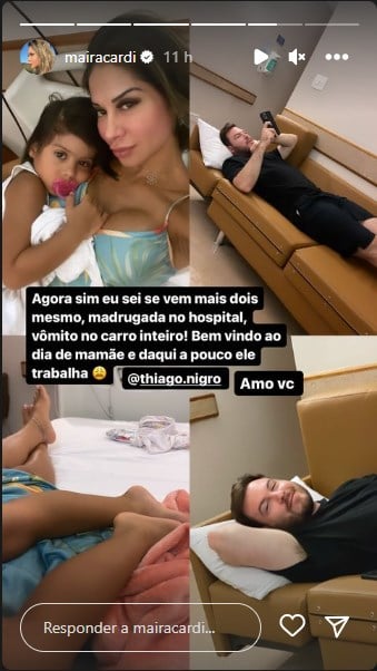 Maira Cardi revelou que, durante internação da filha, estava acompanhada pelo novo namorado, Thiago Nigro