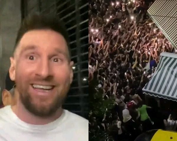 Messi foi cercado por uma multidão enquanto saia de um restaurante em Buenos Aires