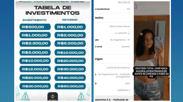 Exemplos de postagens que criminosos faziam, se passando por Miriã Cordeiro Nunes